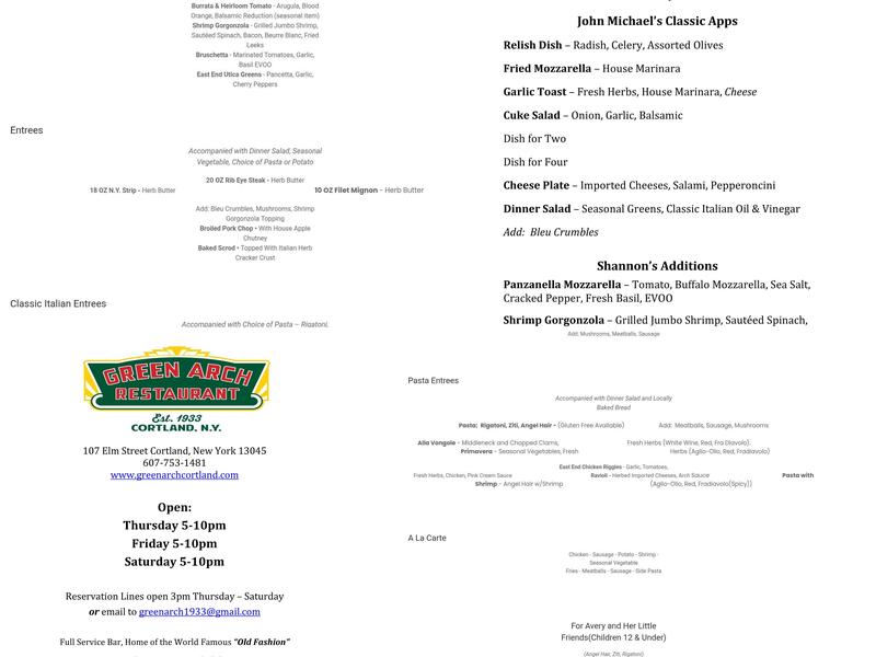Green Arch Restaurant Menu