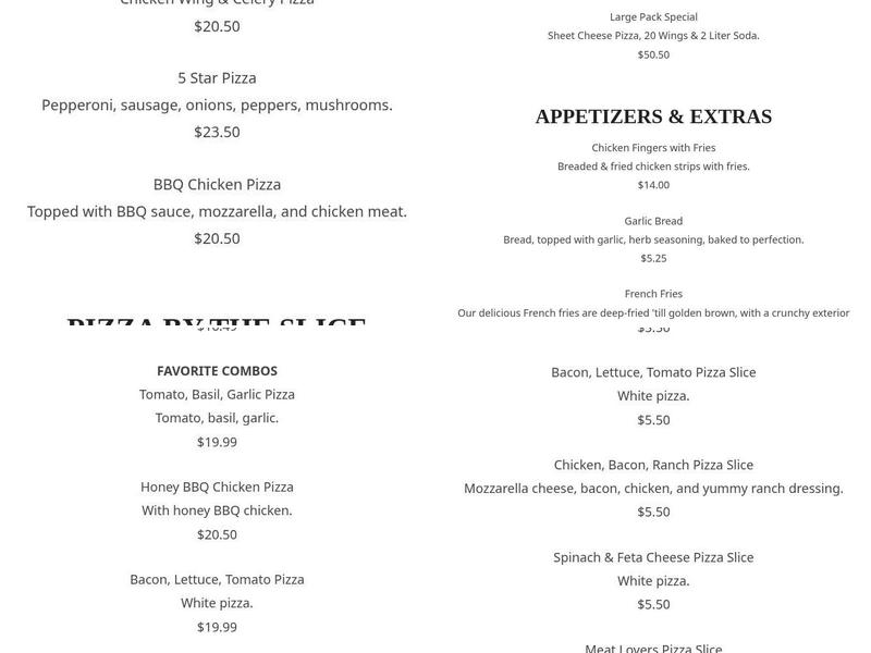 A Pizza & More Menu
