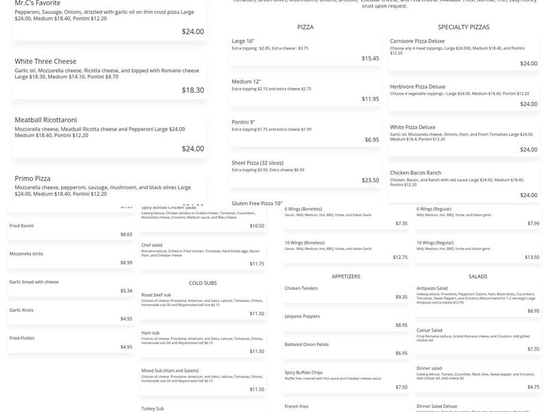 Pontillo's Pizzeria Cortland Menu