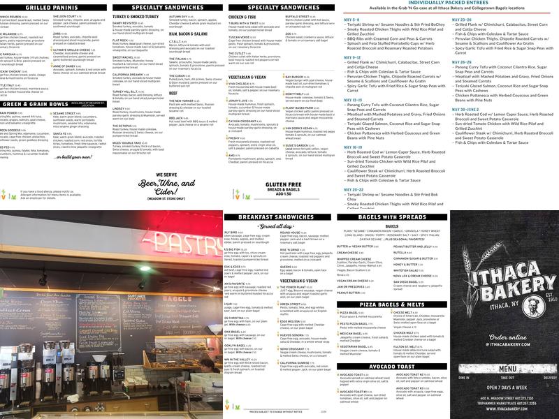 Ithaca Bakery Menu