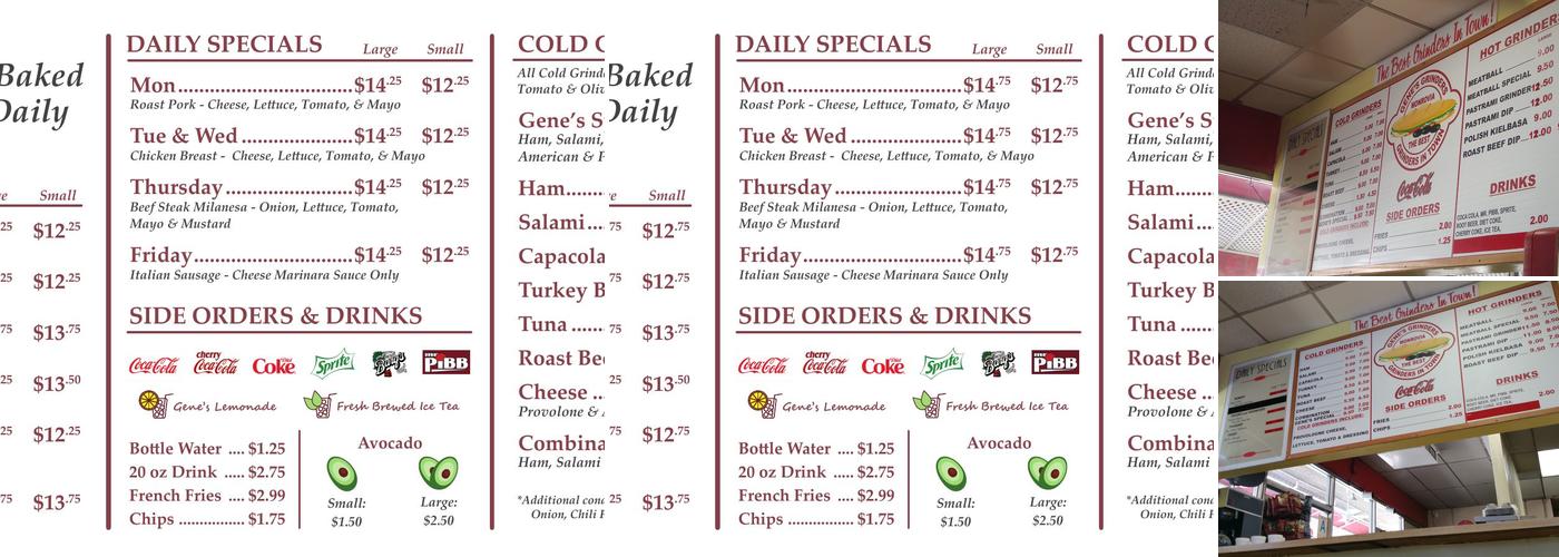 Gene's Grinders Menu