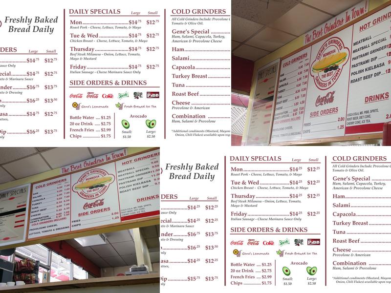 Gene's Grinders Menu