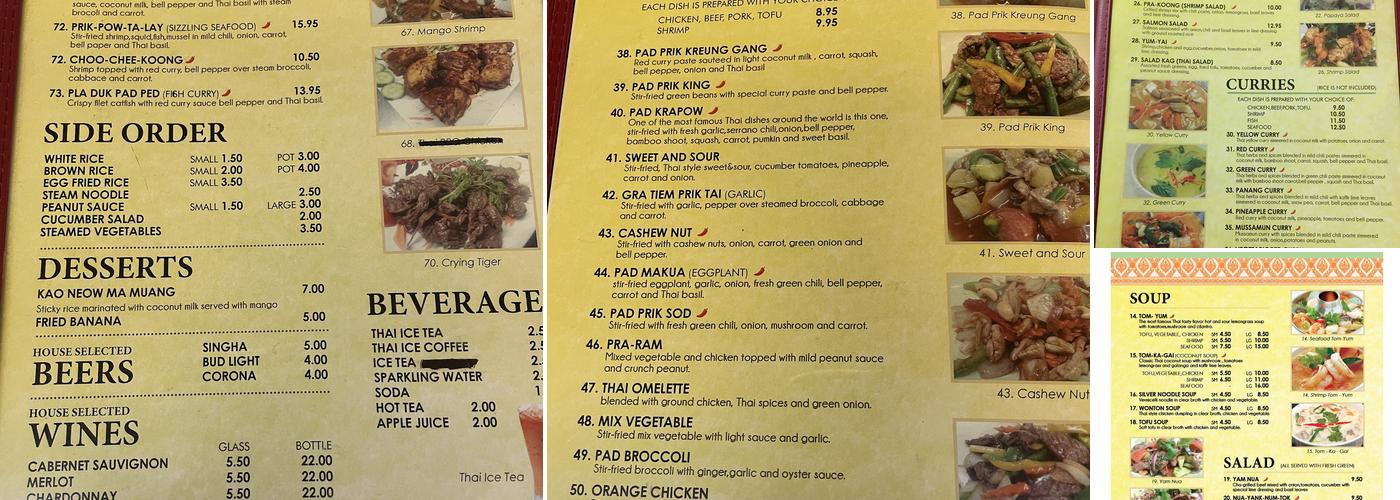 Basil Thai Cooking Menu