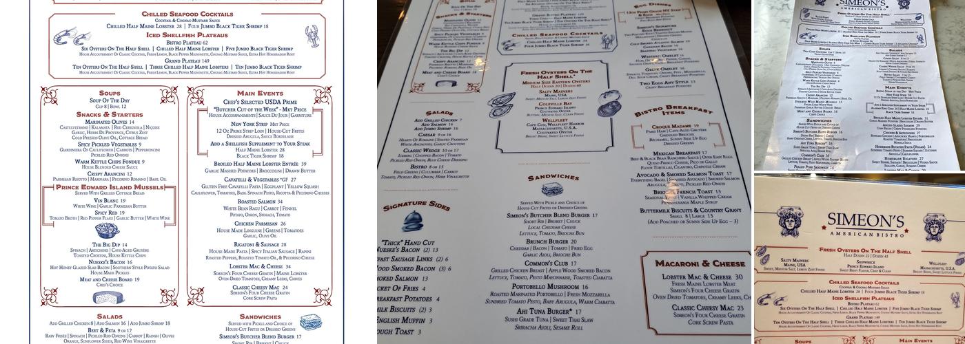 Simeon's American Bistro Menu