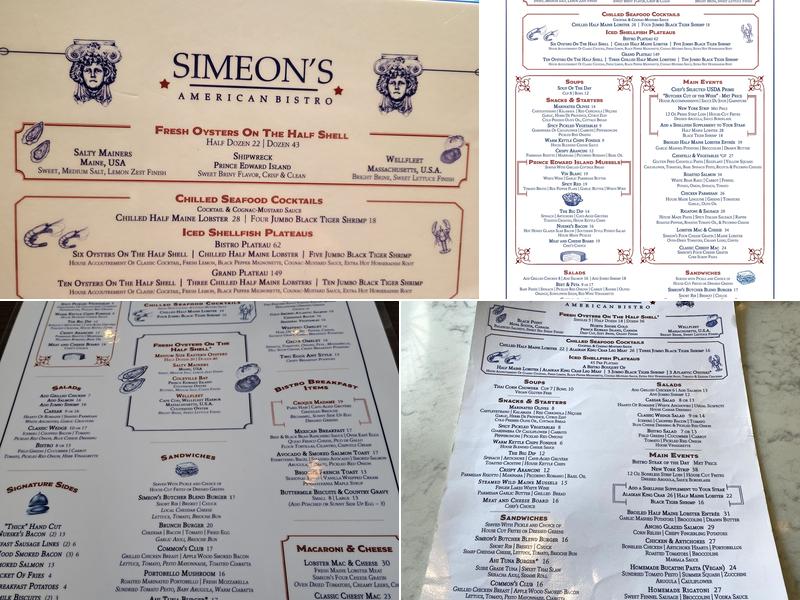Simeon's American Bistro Menu