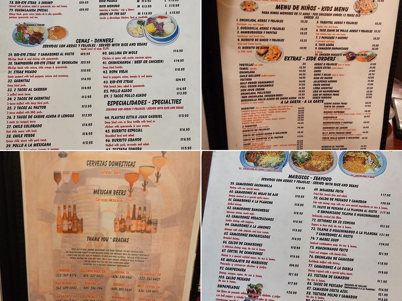 Casa Jimenez Menu