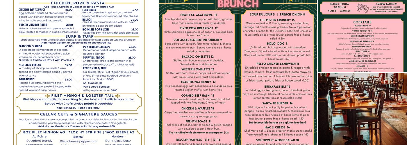 The Cellar Restaurant & Bar on the River Menu