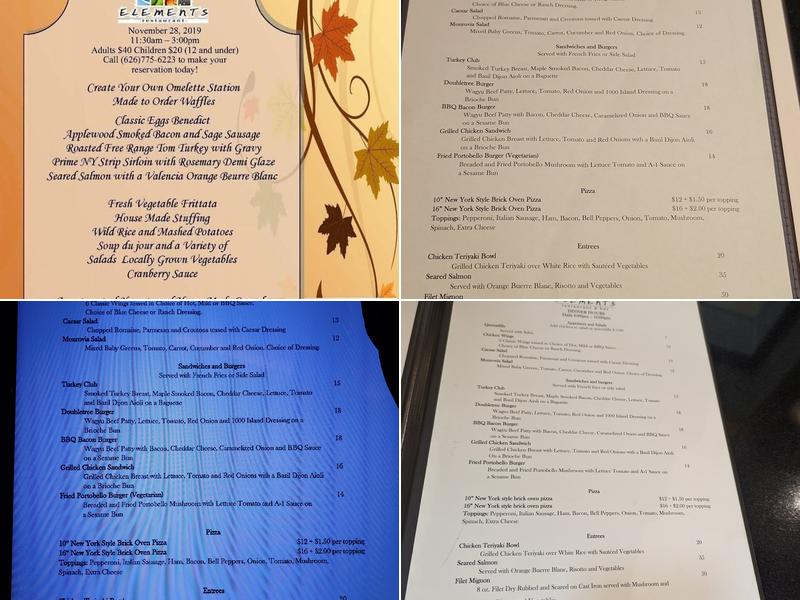 Elements Restaurant Menu