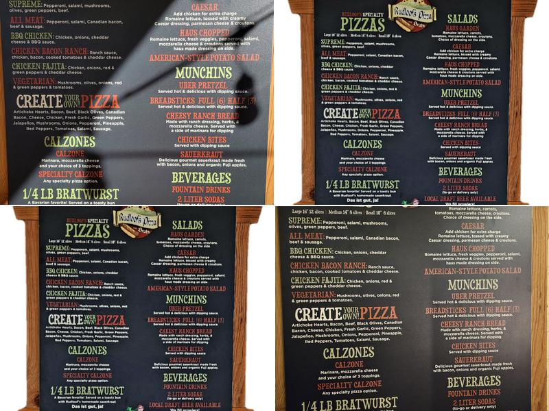 Rudloof's Pizza Und Brats Menu