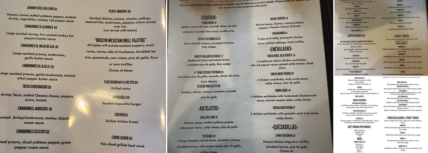 Roslyn Mexican Grill Menu