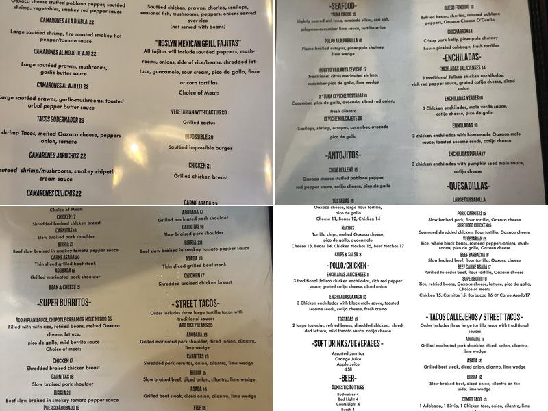 Roslyn Mexican Grill Menu