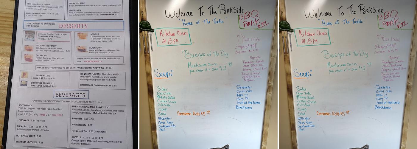 Parkside Cafe Menu