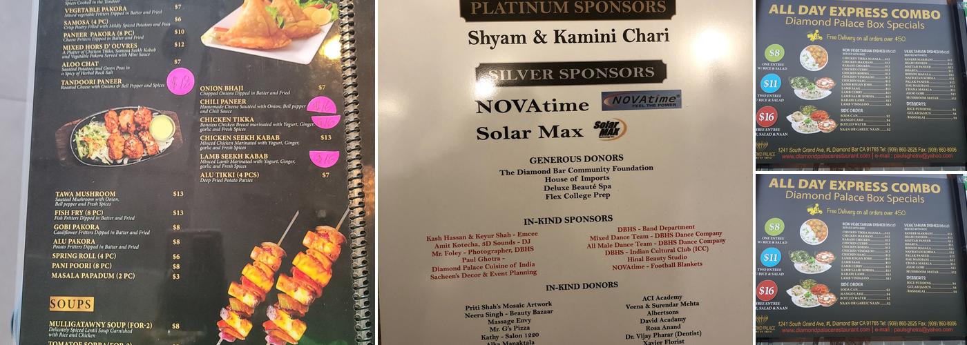 Diamond Palace Cuisine of India Menu