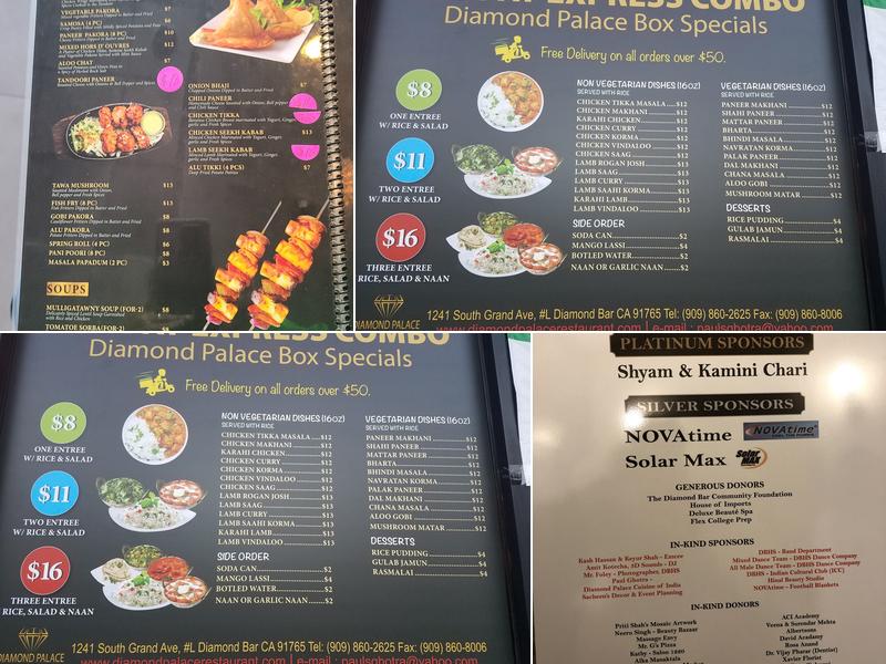 Diamond Palace Cuisine of India Menu