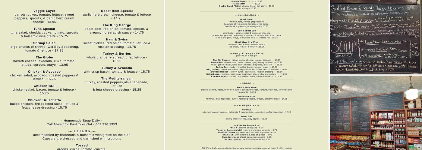 Old World Cafe & Ice Cream Menu