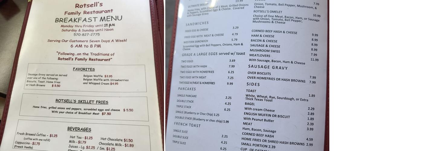 Rotsell's Menu