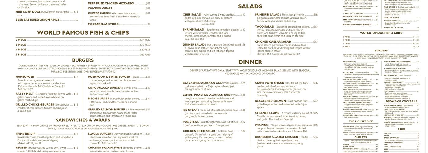 Gold Creek Station Menu