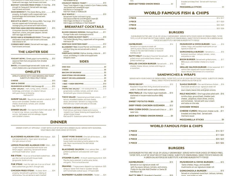 Gold Creek Station Menu