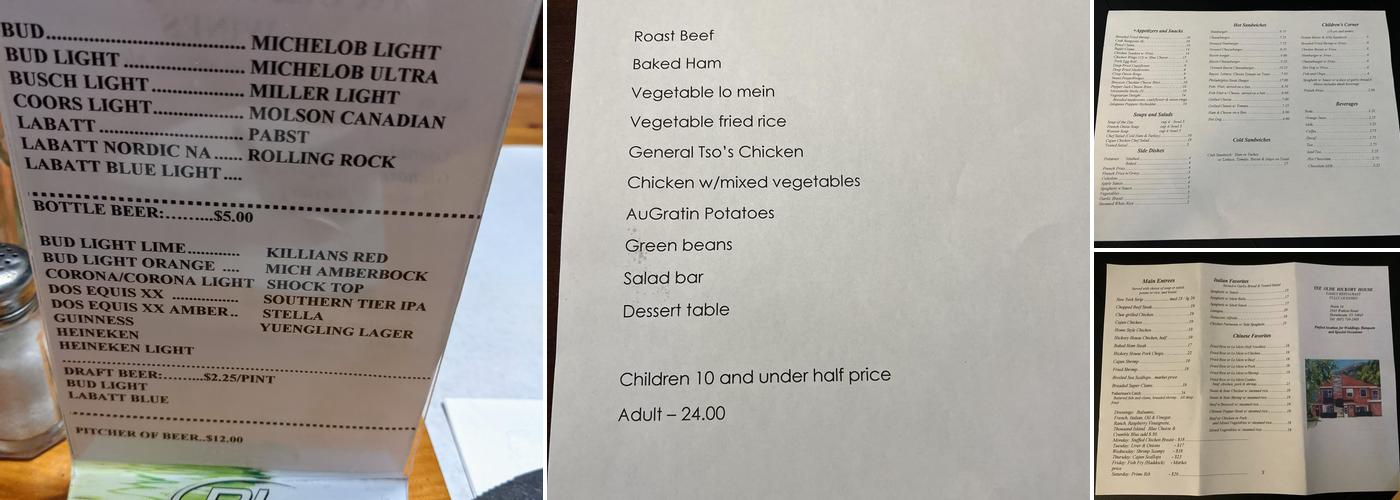 Yee Olde Hickory House Menu