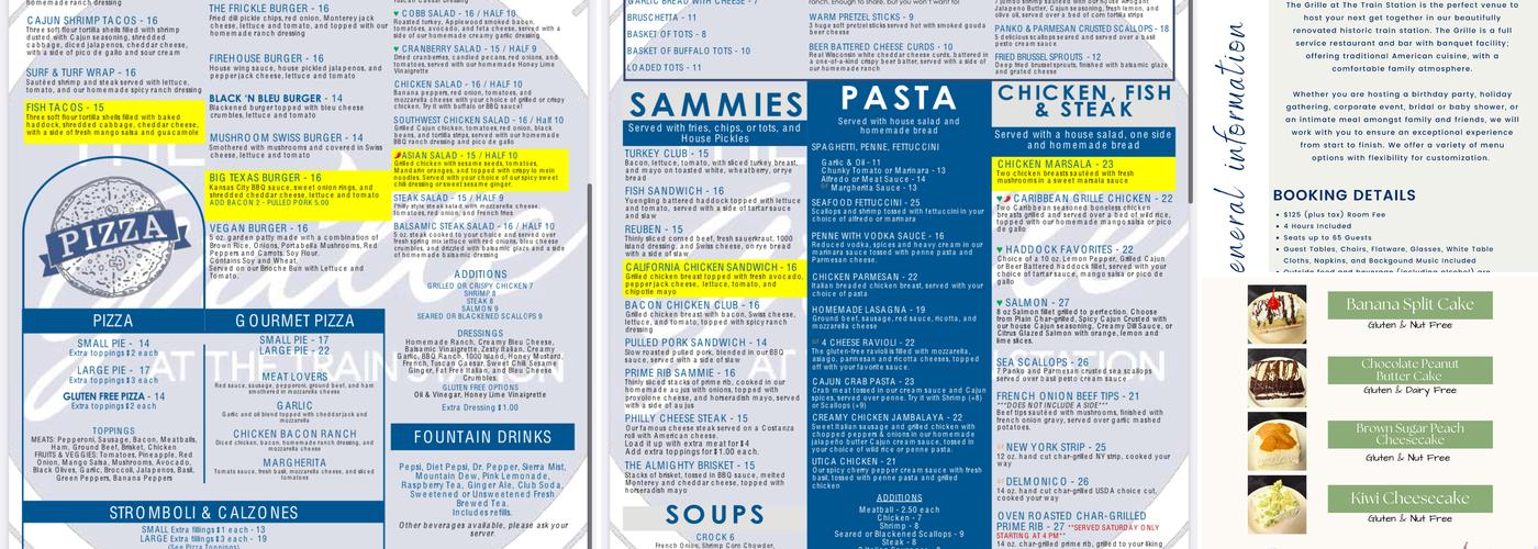 The Grille at The Train Station Menu