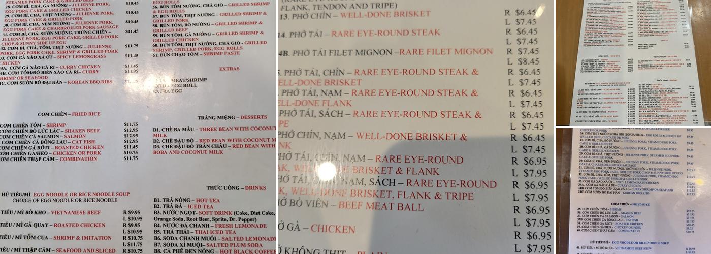Saigon Noodle House Menu