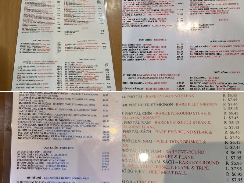 Saigon Noodle House Menu