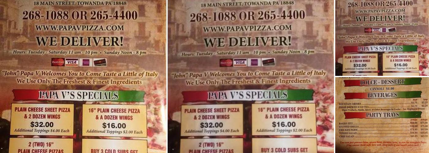 Papa V Menu