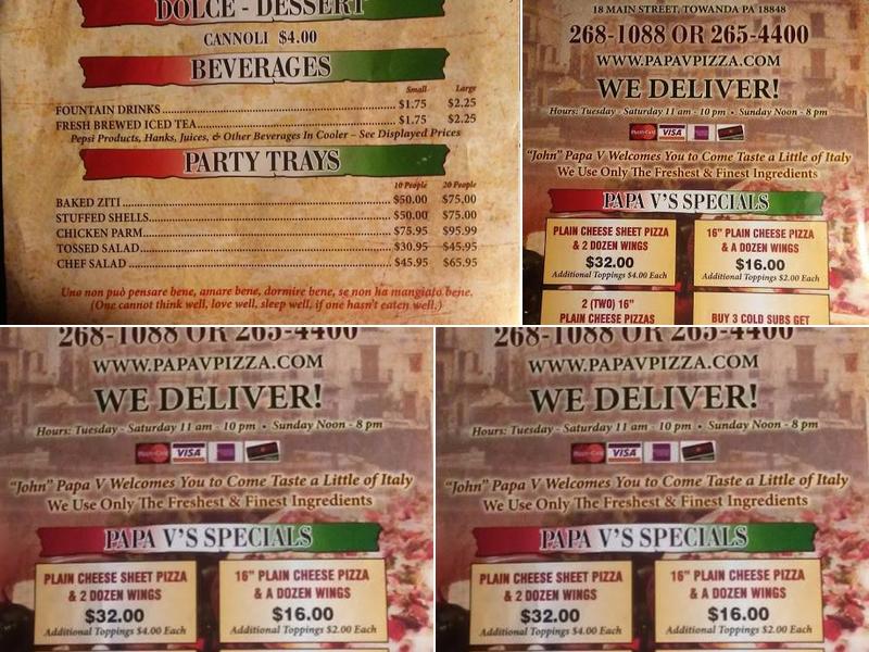 Papa V Menu