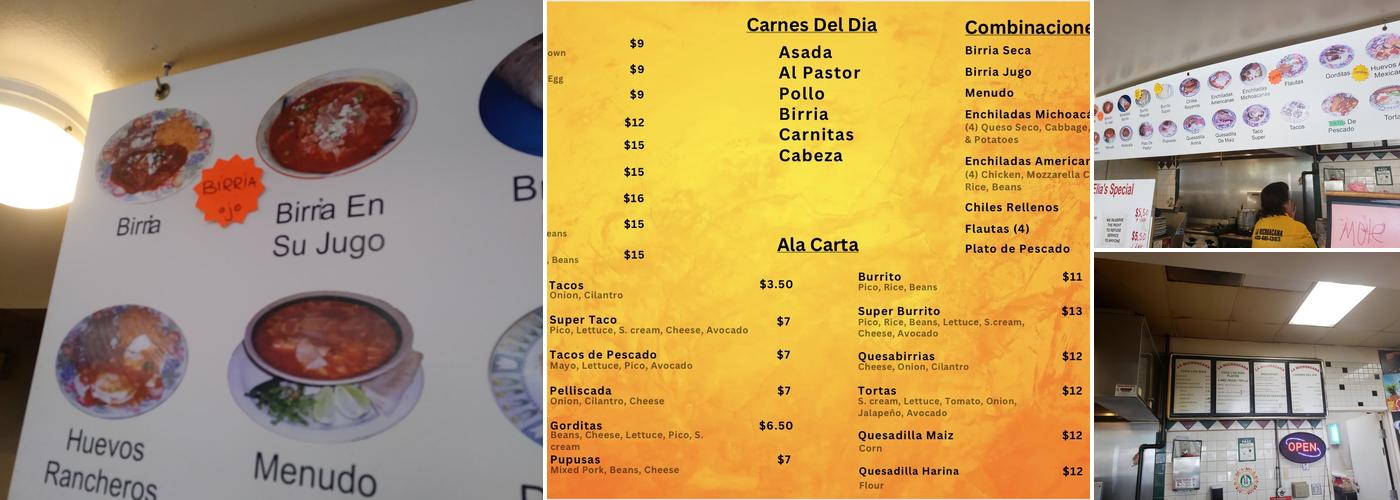 La Michoacana Taqueria Menu
