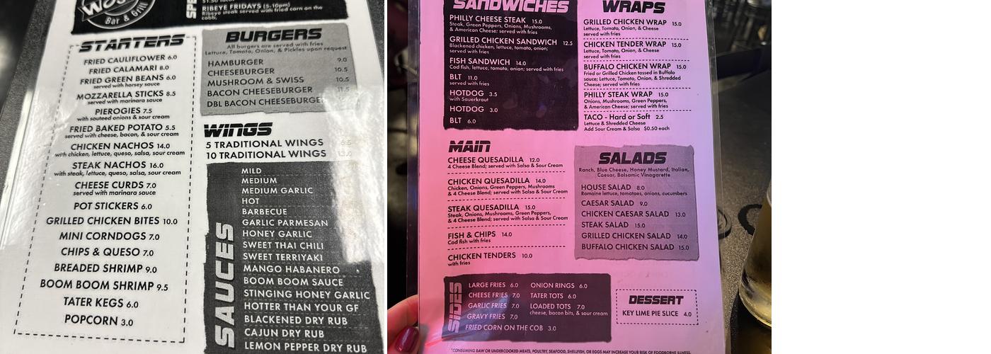 WOJO'S BAR & GRILL Menu