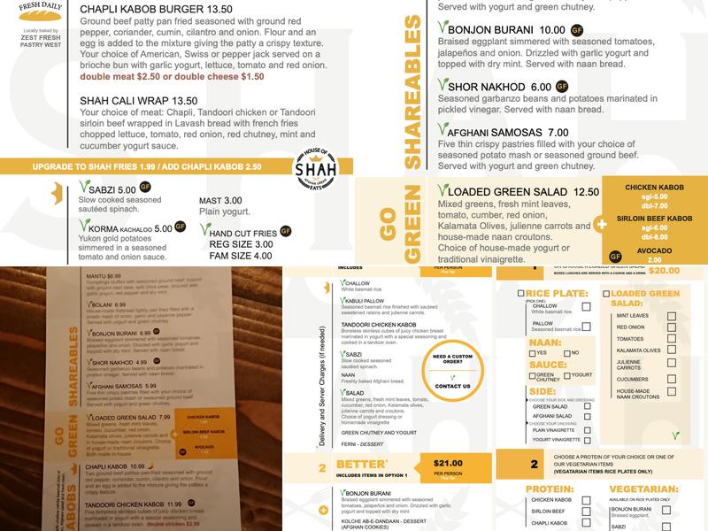 House Of Shah Afghan Urban Eats Menu