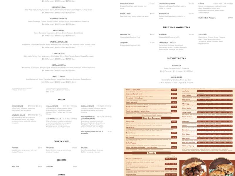 Sofra Urbana Menu