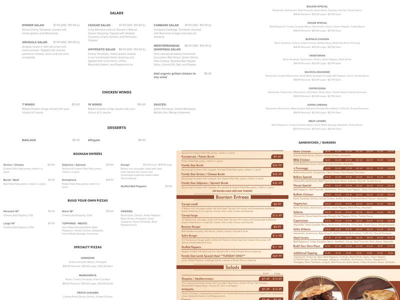 Sofra Urbana Menu