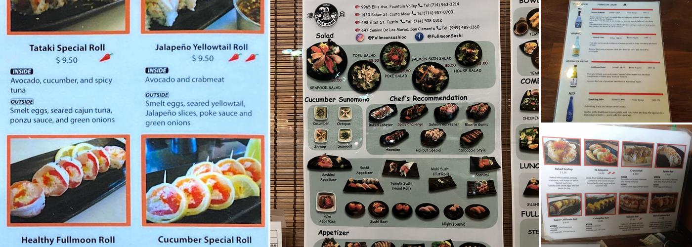 Full Moon Sushi Menu