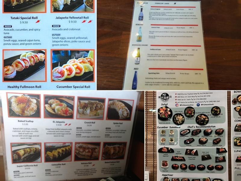 Full Moon Sushi Menu