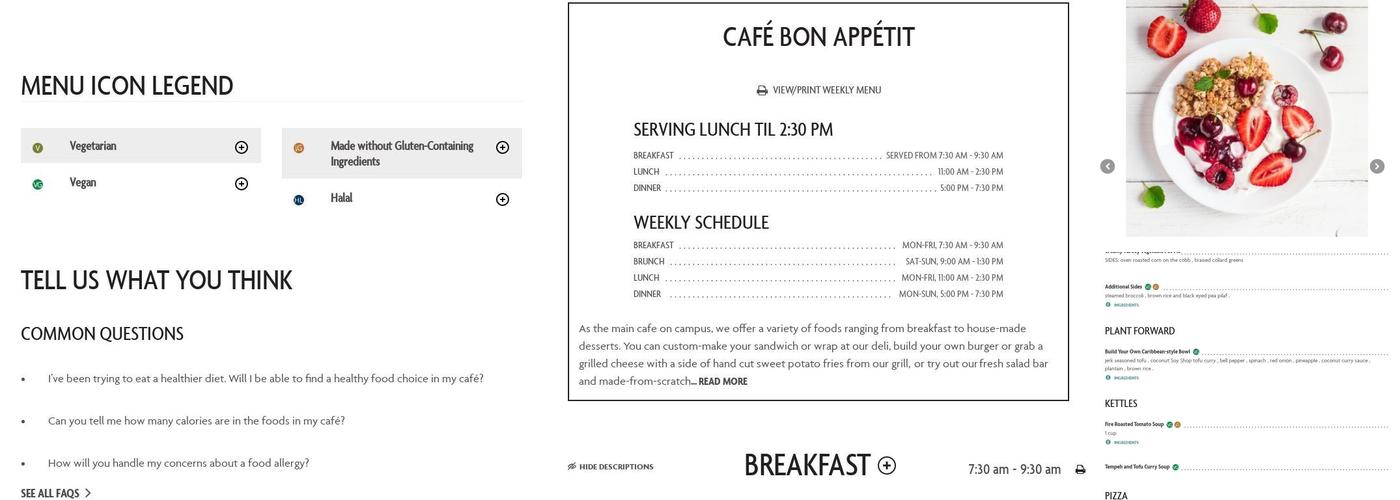 Main Cafeteria at Eckerd College Menu
