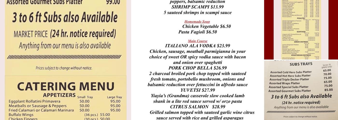 Theodora's Family Restaurant and Pizza Menu