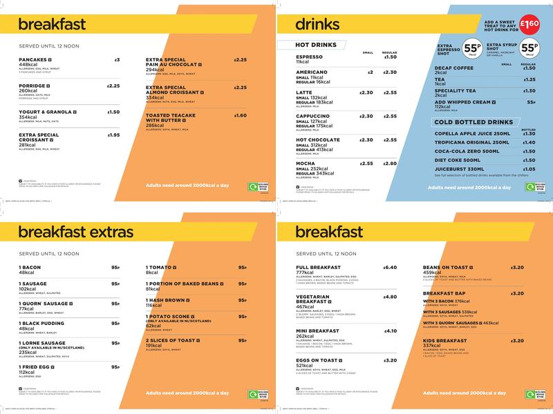 ASDA Cafe Menu
