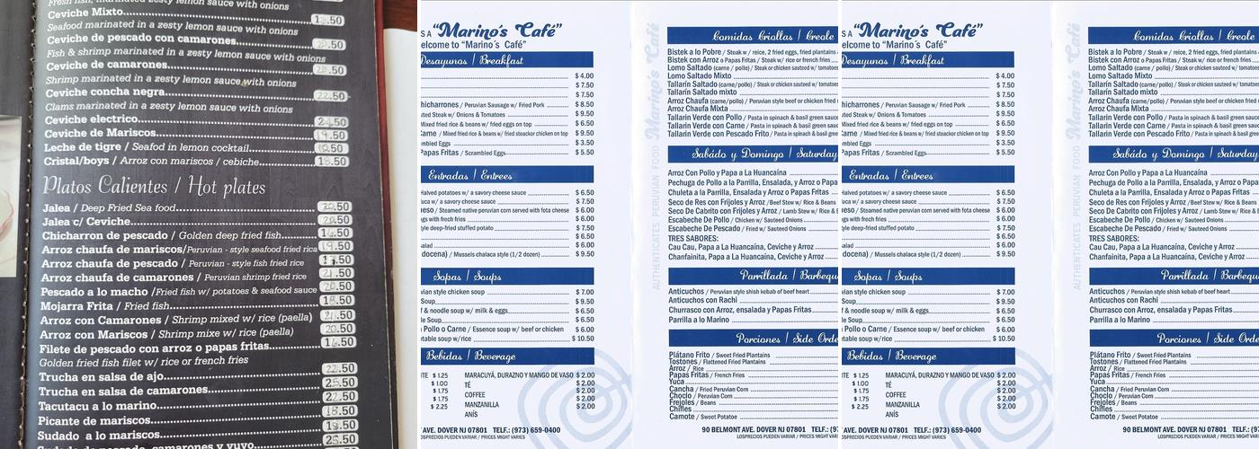 Marino's Cafe Menu