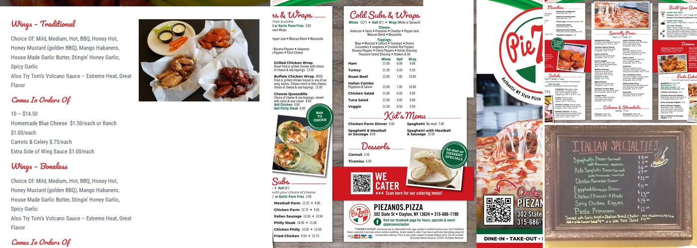 PieZano's Pizza Menu