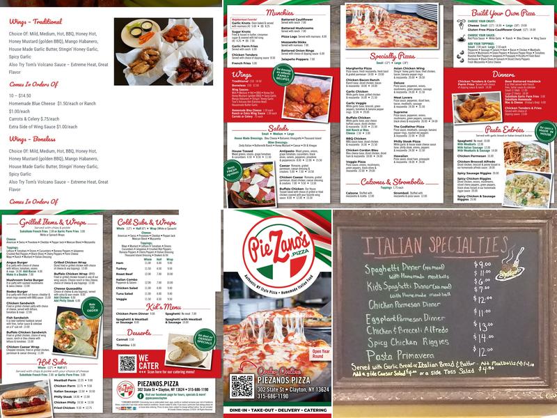 PieZano's Pizza Menu