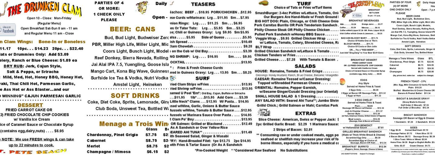 The Drunken Clam Menu