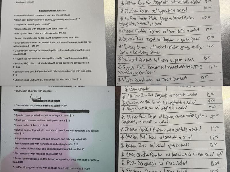 Nu Pier Restaurant Menu