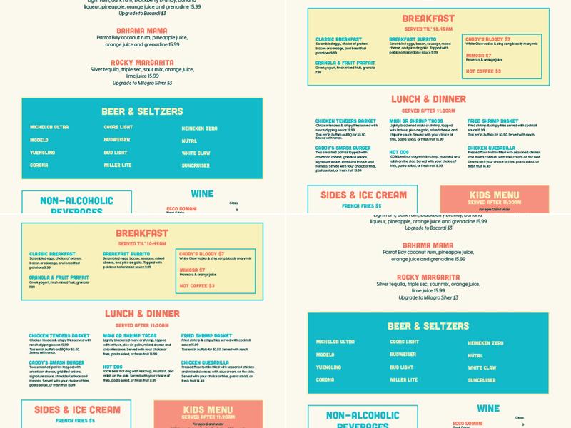 Caddy's Treasure Island Menu