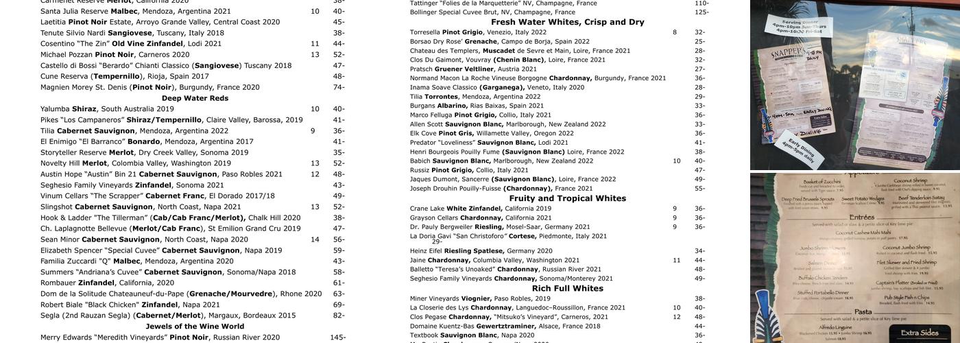 Snapper's Sea Grill Menu