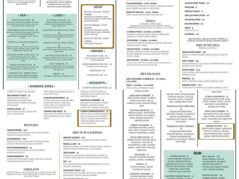 Skidders Restaurant Menu