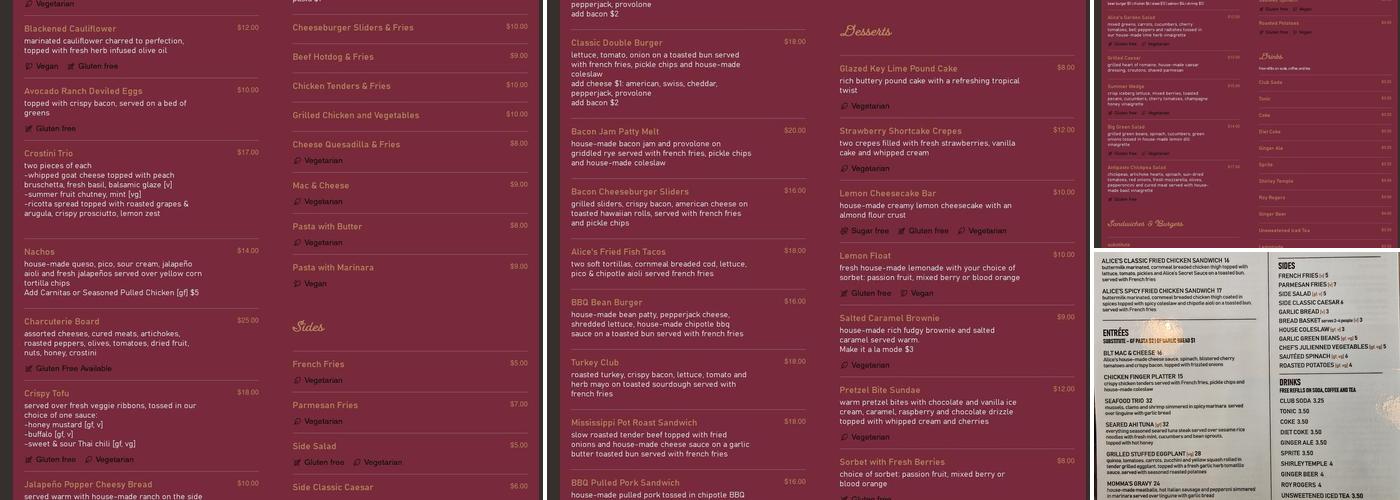 Alice's Menu