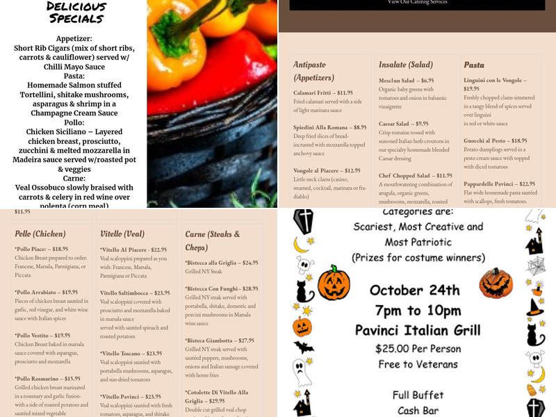 Pavinci Italian Grill Menu