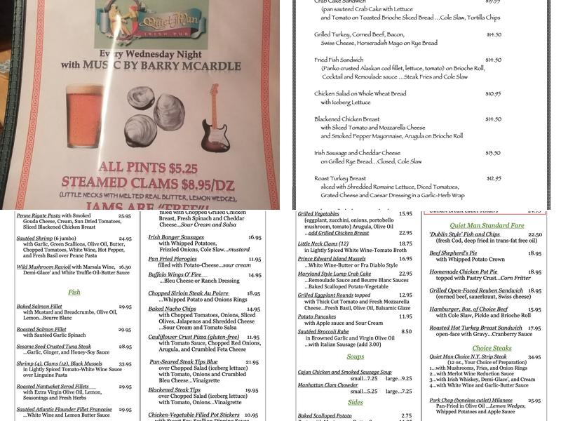 Quiet Man Pub Menu