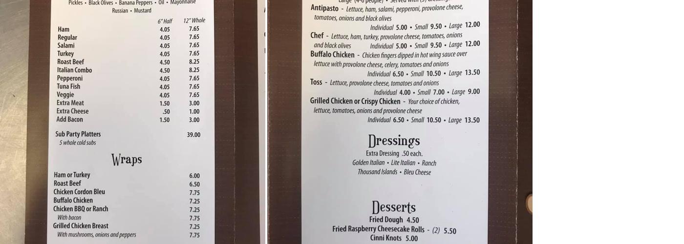 Jacobs' Place Menu